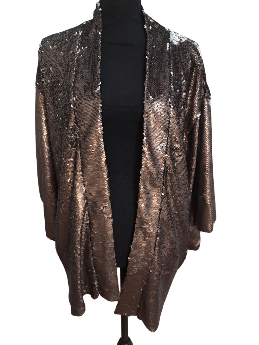 Black Coral Reversible Gold & Silver Mermaid Sequin Kimono Jacket - Large
